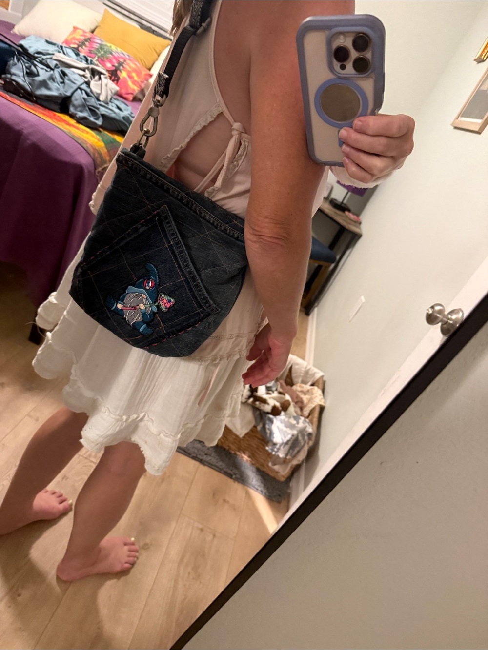 Grateful Dead! Handmade OOAK Denim embroidered GNOME MushroomCrossbody Bag - Picture 9 of 14
